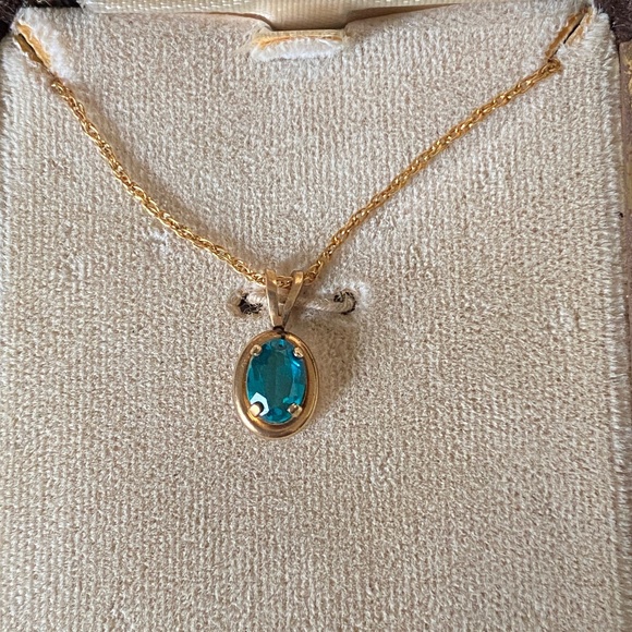 Van Dell I Blue Zircon 14KT Gold Overlay Necklace - Picture 2 of 16